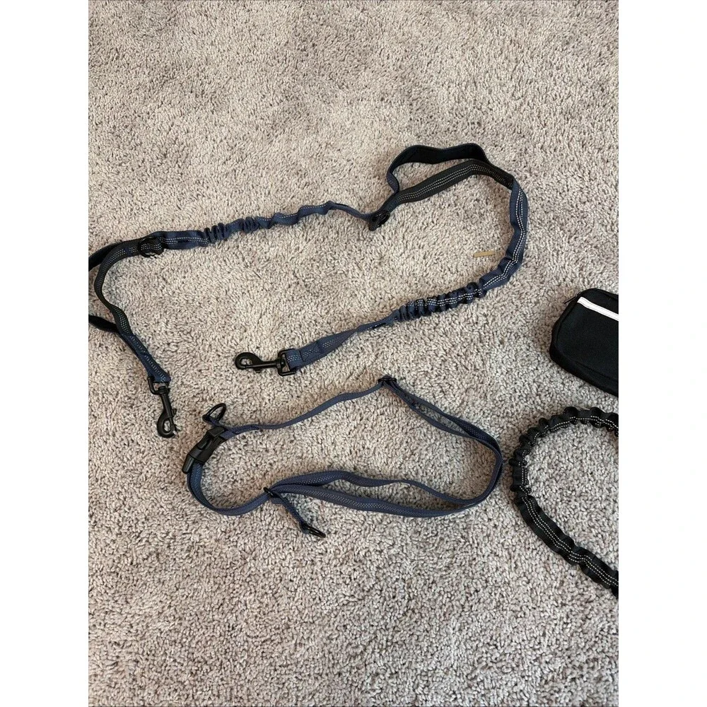 Hands Free Dog Leash With Zipper Pouch Black & Navy Blue